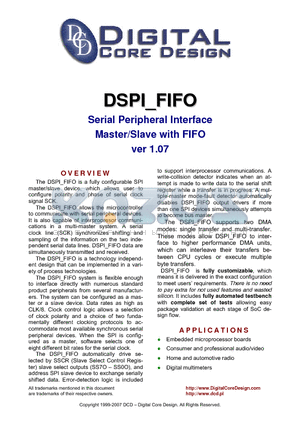 DSPI-FIFO datasheet - Serial Peripheral Interface Master/Slave with FIFO