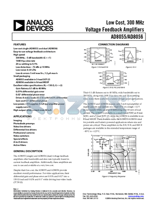 AD8055AN datasheet - Low Cost, 300 MHz Voltage Feedback Amplifiers
