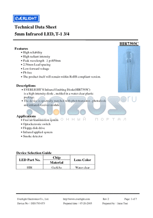 HIR7393C datasheet - 5mm Infrared LED, T-1 3/4