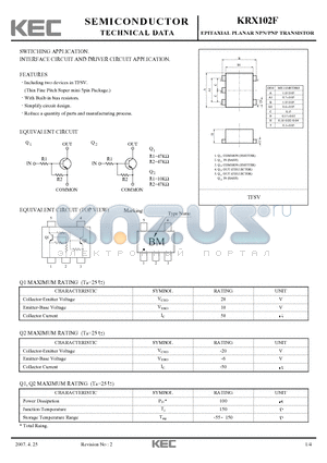 KRX102F datasheet - EPITAXIAL PLANAR NPN/PNP TRANSISTOR INTERFACE CIRCUIT AND DRIVER CIRCUIT APPLICATION