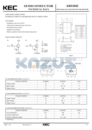 KRX104E datasheet - EPITAXIAL PLANAR NPN/PNP TRANSISTOR (SWITCHING, INTERFACE CIRCUIT AND DRIVER CIRCUIT)