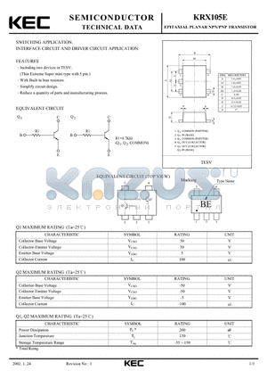 KRX105E datasheet - EPITAXIAL PLANAR NPN/PNP TRANSISTOR (SWITCHING, INTERFACE CIRCUIT AND DRIVER CIRCUIT)