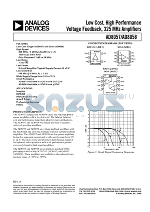 AD8057 datasheet - Low Cost, High Performance Voltage Feedback, 325 MHz Amplifiers