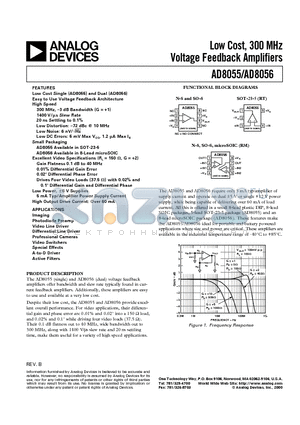 AD8056AR datasheet - Low Cost, 300 MHz Voltage Feedback Amplifiers