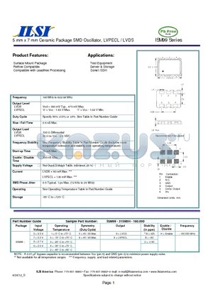 ISM99-2158CH-180.000 datasheet - 5 mm x 7 mm Ceramic Package SMD Oscillator, LVPECL / LVDS