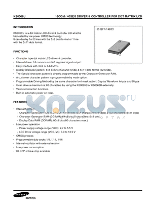 KS0066U datasheet - 16COM / 40SEG DRIVER & CONTROLLER FOR DOT MATRIX LCD