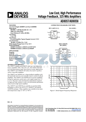 AD8058AR-REEL7 datasheet - Low Cost, High Performance Voltage Feedback, 325 MHz Amplifiers