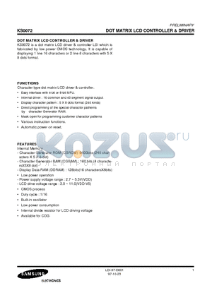 KS0072 datasheet - DOT MATRIX LCD CONTROLLER & DRIVER