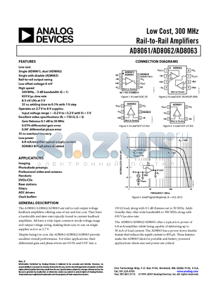 AD8061ART-REEL datasheet - Low Cost, 300 MHz Rail-to-Rail Amplifiers