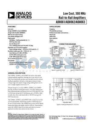 AD8061ARTZ-REEL datasheet - Low Cost, 300 MHz Rail-to-Rail Amplifiers