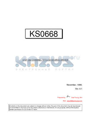 KS0668 datasheet - 6 BIT 384 CHANNEL TFT-LCD SOURCE DRIVER