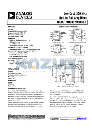 AD8061ARZ datasheet - Low Cost, 300 MHz Rail-to-Rail Amplifiers