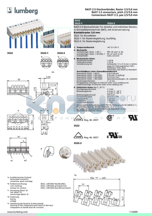 3522-104 datasheet - RAST-2.5-Steckverbinder, Raster 2,5/5,0 mm