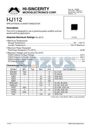 HJ112 datasheet - NPN EPITAXIAL PLANAR TRANSISTOR