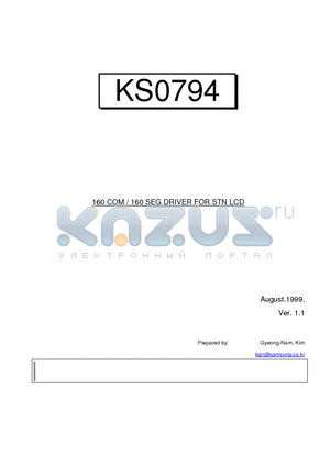 KS0794 datasheet - 160 COM / 160 SEG DRIVER FOR STN LCD