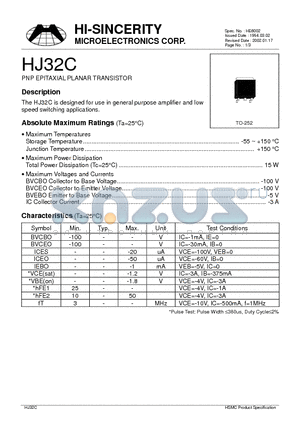 HJ32C datasheet - PNP EPITAXIAL PLANAR TRANSISTOR