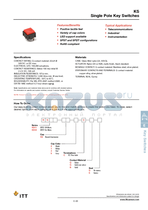 KS11R22CBE datasheet - Single Pole Key Switches