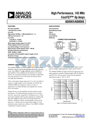 AD8065AR-REEL datasheet - High Performance, 145 MHz FastFET Op Amps