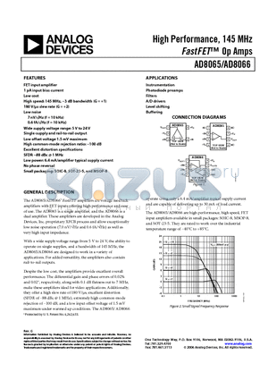 AD8065AR-REEL7 datasheet - High Performance, 145 MHz FastFET Op Amps