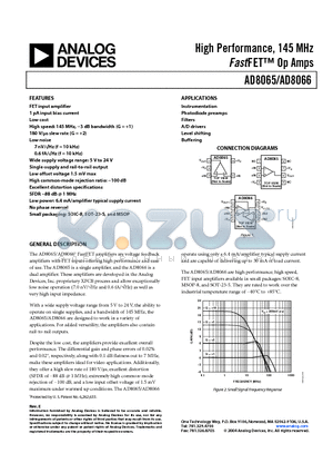 AD8066ARZ-REEL71 datasheet - High Performance, 145 MHz FastFET Op Amps