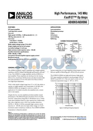 AD8066ARZ1 datasheet - High Performance, 145 MHz FastFET Op Amps