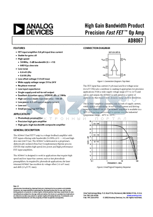 AD8067ART-REEL7 datasheet - High Gain Bandwidth Product Precision Fast FET Op Amp