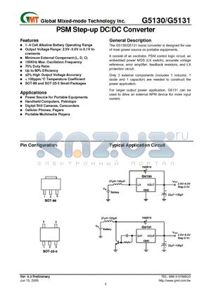 G5130-45-T22U datasheet - PSM Step-up DC/DC Converter