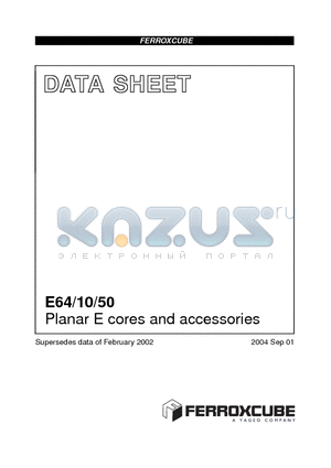 E64/10/50-3C90 datasheet - Planar E cores and accessories
