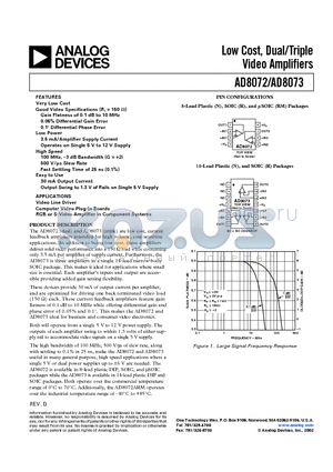 AD8072ARM-REEL datasheet - Low Cost, Dual/Triple Video Amplifiers