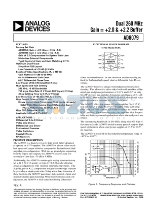 AD8079BR datasheet - Dual 260 MHz Gain = 2.0 & 2.2 Buffer