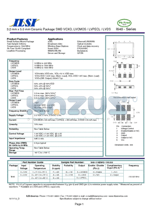 I640-32AB3H1-155.520 datasheet - 3.2 mm x 5.0 mm Ceramic Package SMD VCXO, LVCMOS / LVPECL / LVDS