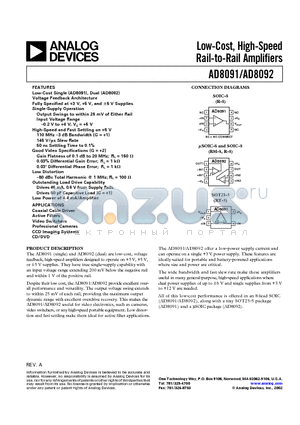 AD8091AR-REEL7 datasheet - Low-Cost, High-Speed Rail-to-Rail Amplifiers