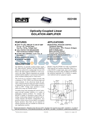 ISO100CP datasheet - Optically-Coupled Linear ISOLATION AMPLIFIER
