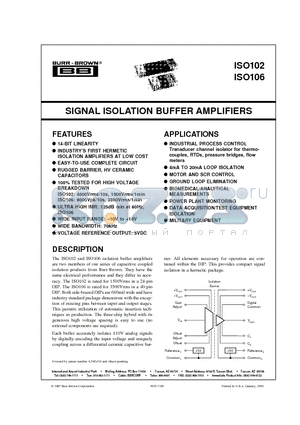 ISO102 datasheet - SIGNAL ISOLATION BUFFER AMPLIFIERS