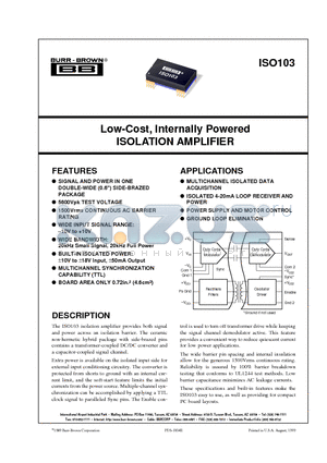 ISO103B datasheet - Low-Cost, Internally Powered ISOLATION AMPLIFIER
