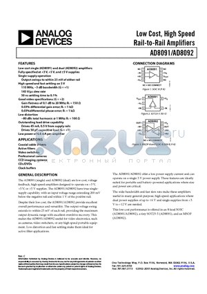 AD8091ART-REEL7 datasheet - Low Cost, High Speed Rail-to-Rail Amplifiers