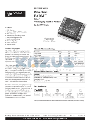 FARM2T13 datasheet - FARM Filter/ Autoranging Rectifier Module