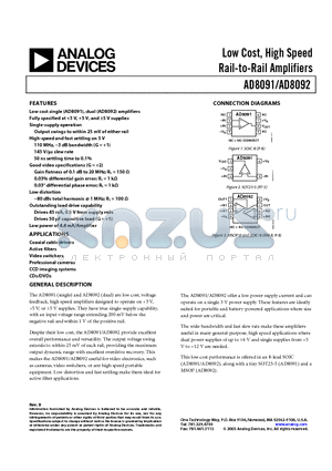 AD8091ART-REEL datasheet - Low Cost, High Speed Rail-to-Rail Amplifiers