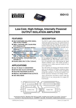 ISO113B datasheet - Low-Cost, High-Voltage, Internally Powered OUTPUT ISOLATION AMPLIFIER