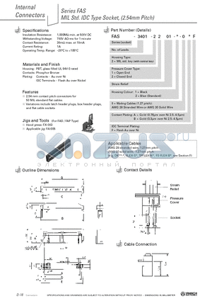 FAS-1001-2101-2-0BF datasheet - MIL Std. IDC Type Socket, (2.54mm Pitch) IDC - Socket, 2.54mm Pitch (2-Point Contact)