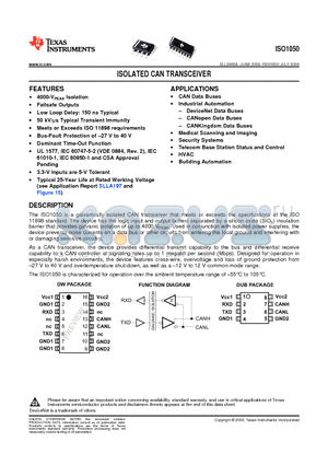 ISO1050DUB datasheet - ISOLATED CAN TRANSCEIVER