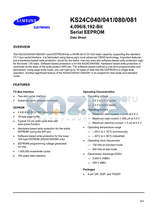 KS24C040 datasheet - 4,096/8,192-Bit Serial EEPROM