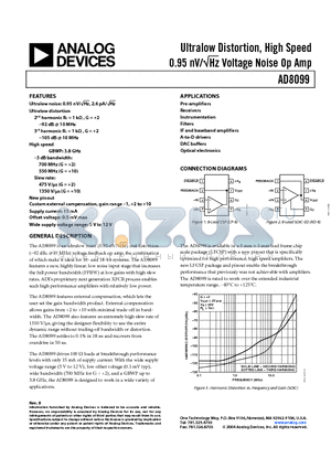 AD8099ARD-REEL7 datasheet - Ultralow Distortion, High Speed 0.95 nV/Hz Voltage Noise Op Amp