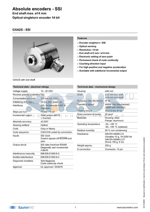 GXA2S.B92A306 datasheet - Absolute encoders - SSI