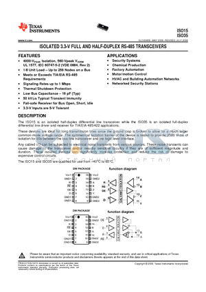 ISO15DWRG4 datasheet - ISOLATED 3.3-V FULL AND HALF-DUPLEX RS-485 TRANSCEIVERS