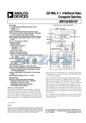 AD8108-EB datasheet - 325 MHz, 8 x 8 Buffered Video Crosspoint Switches