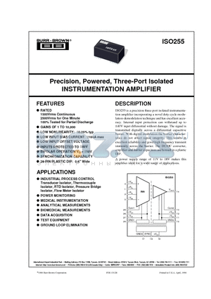 ISO255 datasheet - Precision, Powered, Three-Port Isolated INSTRUMENTATION AMPLIFIER