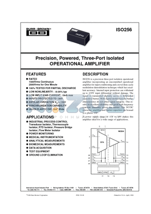 ISO256 datasheet - Precision, Powered, Three-Port Isolated OPERATIONAL AMPLIFIER