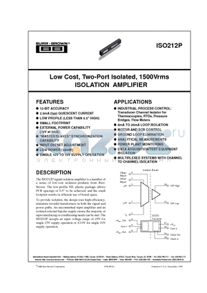 ISO212 datasheet - Low Cost, Two-Port Isolated, 1500Vrms ISOLATION AMPLIFIER