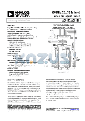 AD8117-EVAL datasheet - Video Crosspoint Switch Video Crosspoint Switch